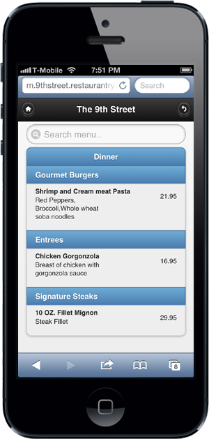 mobile phone restaurant menu