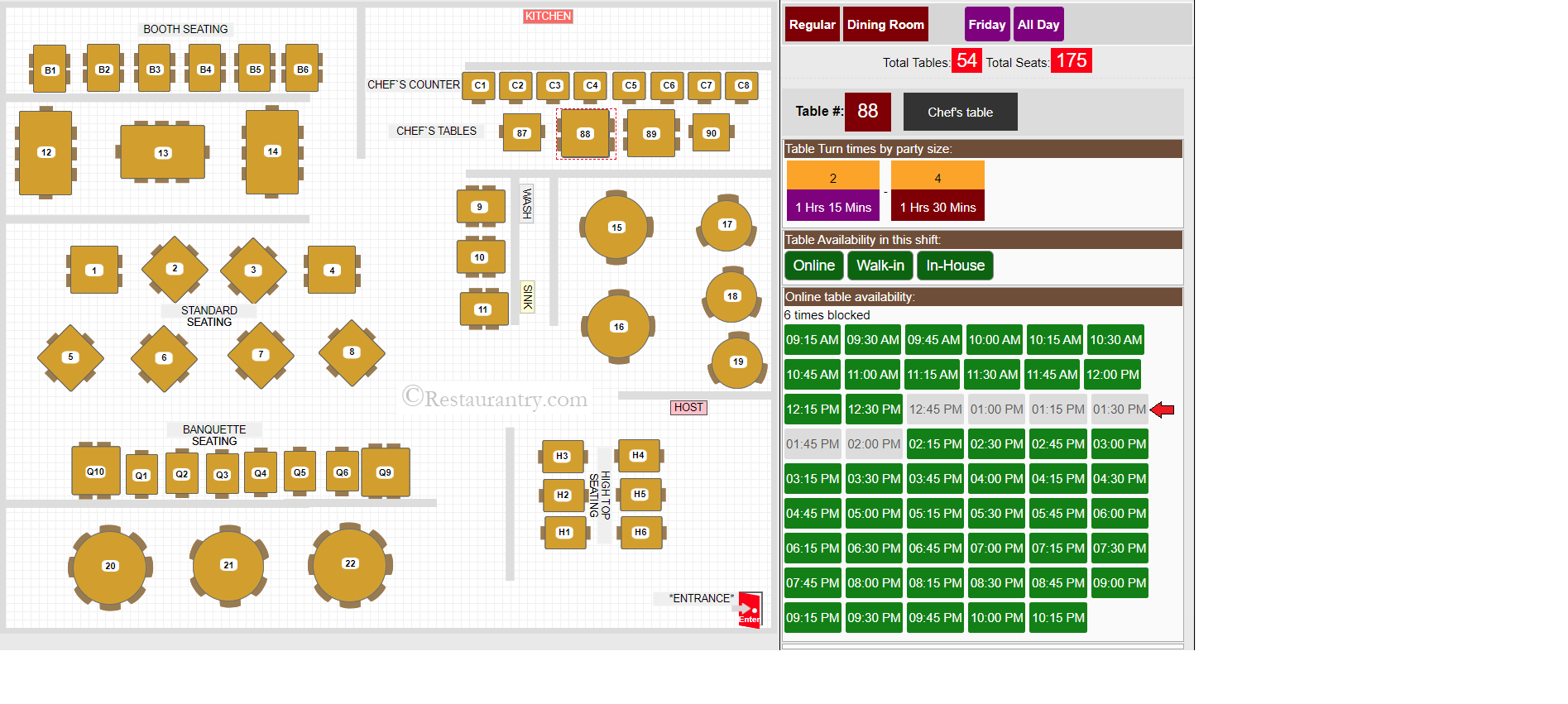 Block online bookings for specific times for tables.