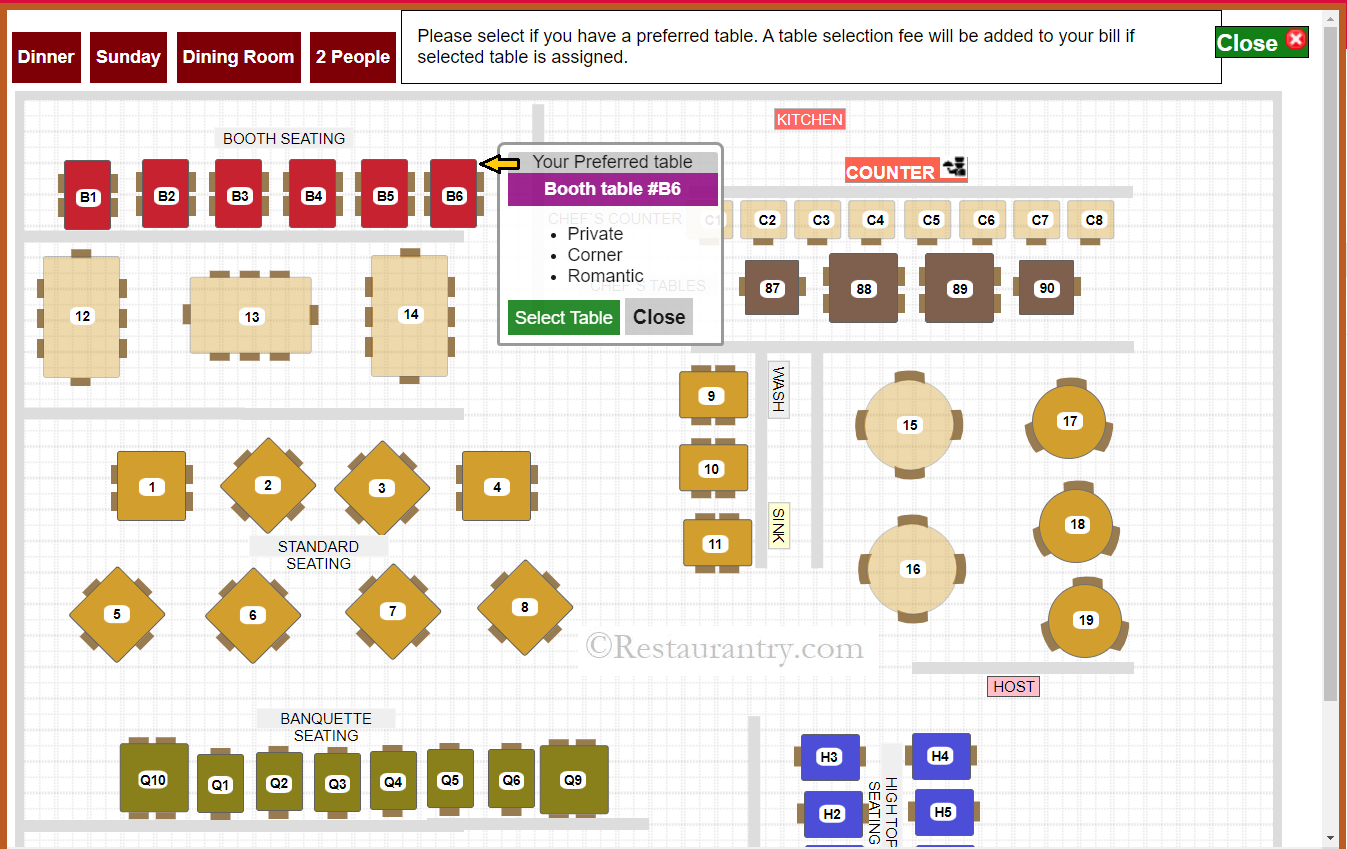 Select a table from Graphical floor plan