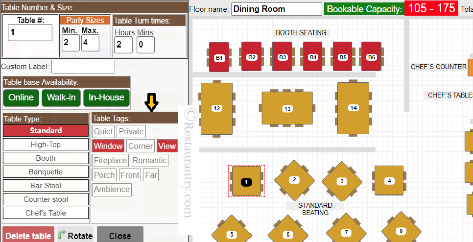 Select a table from Graphical floor plan